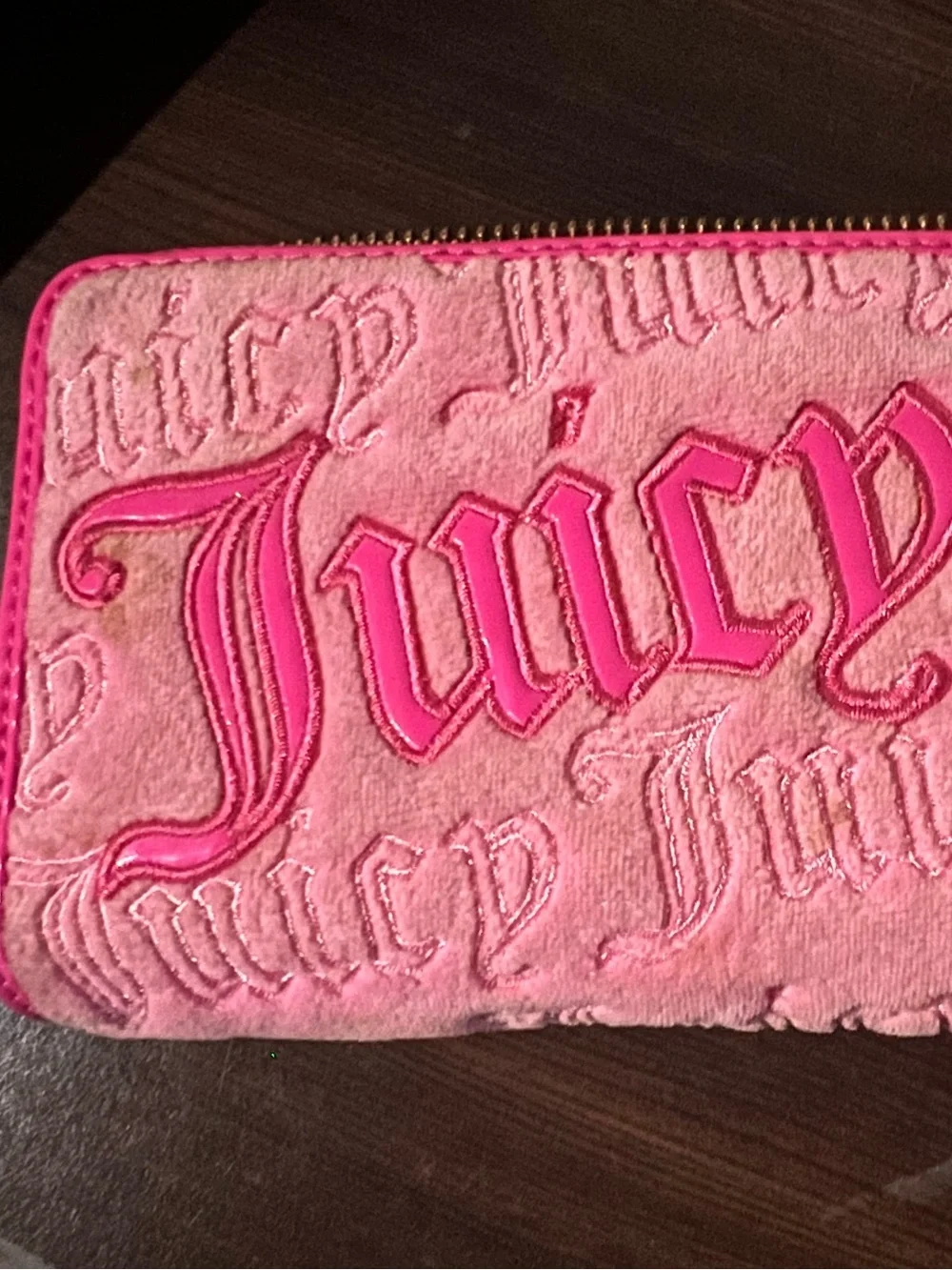 SoldJuicy Couture Hot Pink Embroidered Zip Wallet with Gold Crown Charm-Y2K
